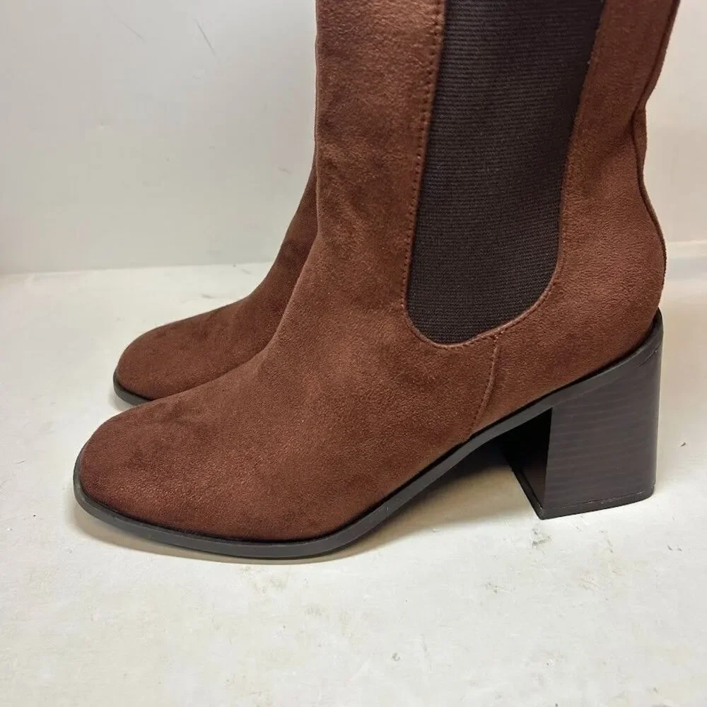 Journee Collection Womens 11 M Brown Kaydia Mid Shaft Block Heel Boots NIB OV6